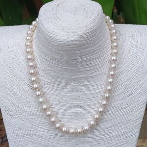 Classic Women Authetic Perfect Round White Pearl Necklace - 925 SS Clasp
